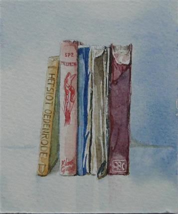 Oude boeken (II) 5x6 aquarel